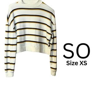EUC SO Women's Cropped Mock Neck Sweater - White and Gold Stripes in XS